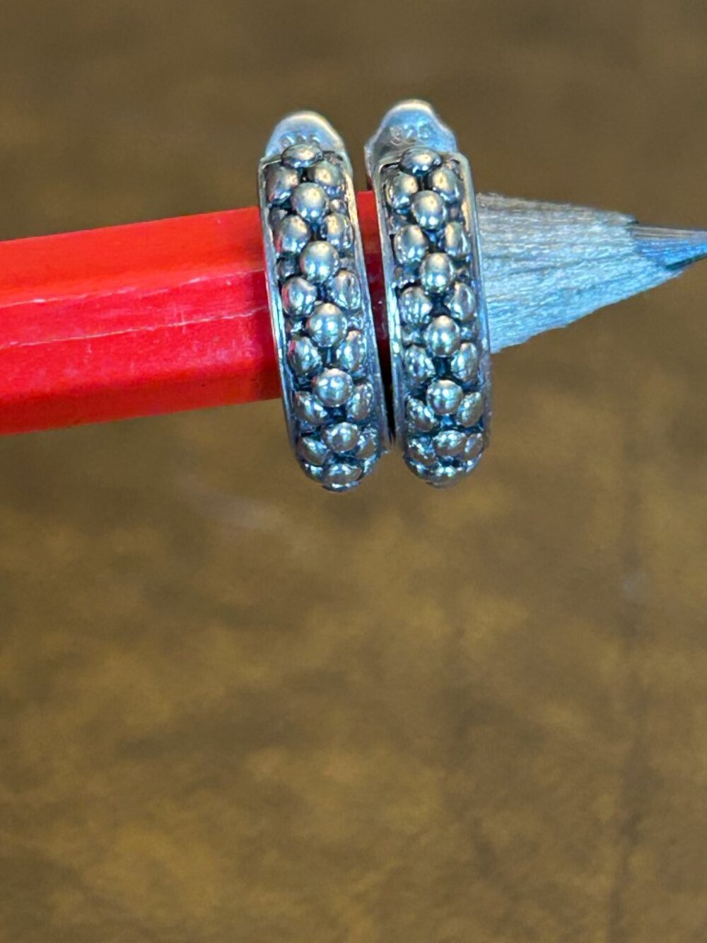 Michael Dawkins Sterling Silver 925 14K Gold Posts Caviar Hoop Earrings - Picture 8 of 10